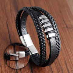 LOCCY Herren Lederarmband handgeflechtet Magnetverschluss Schwarz