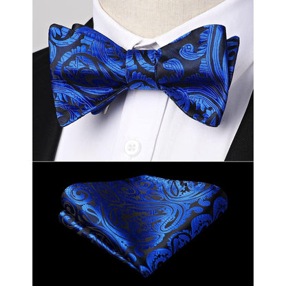 Herren Fliege & Einstecktuch Set Paisley Jacquard Royal Blau