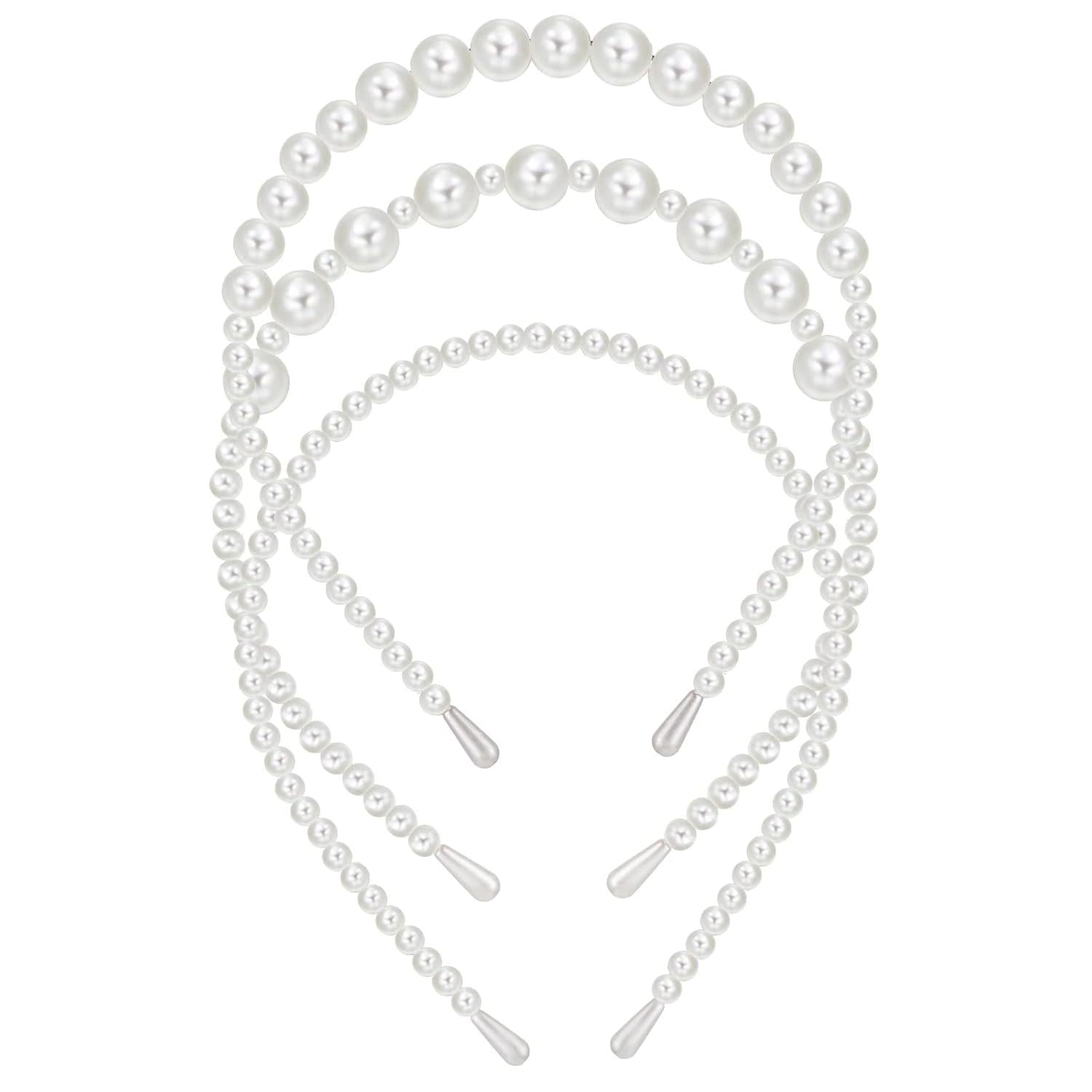 Perlen Haarreif Set Weiße Kunstperlen Stirnband Damen Wedding Hair