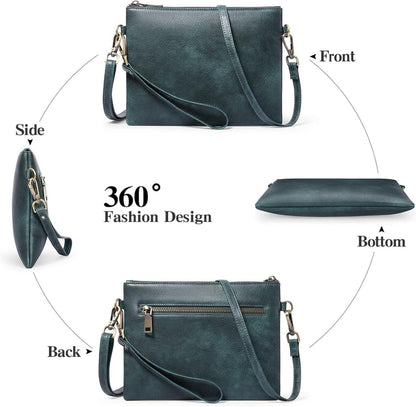 Kleine Crossbody Tasche Damen RFID Leder Schultergurt Dunkelblau
