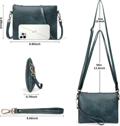 Crossbody Bag Damen Handtasche RFID Schutz Leder Umhängetasche Blau