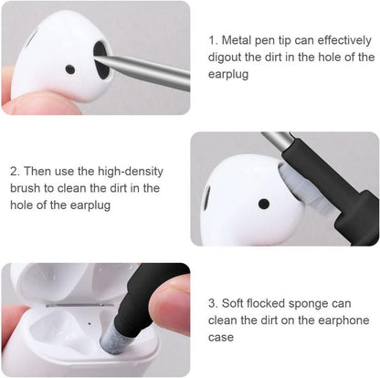 Vicloon Reinigungsset für Airpods Pro 1 2 3 - Multifunktions-Reinigungsstift und weiche Bürste - Schwarz