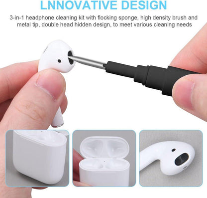 Vicloon Reinigungsset für Airpods Pro 1 2 3 - Multifunktions-Reinigungsstift und weiche Bürste - Schwarz
