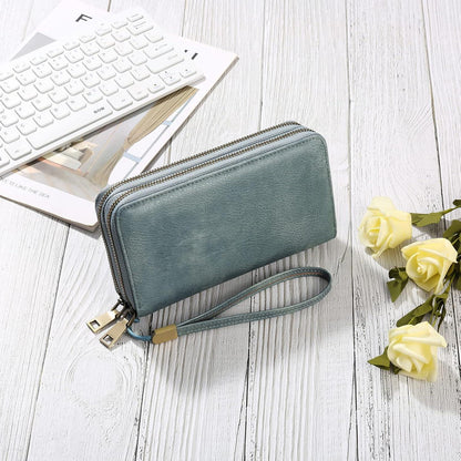 Damen Geldbörse Veganes Leder Doppel RV Kartenfächer RFID Clutch