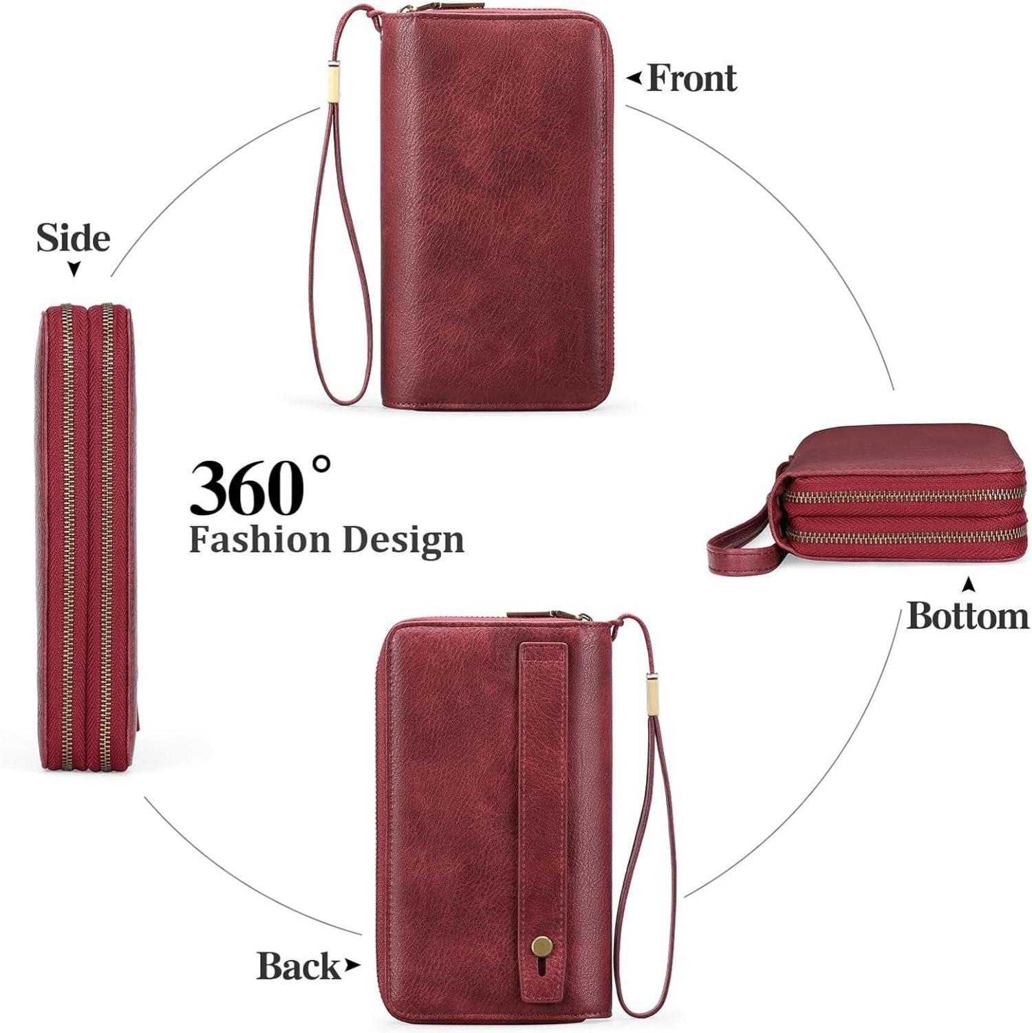 GAEKEAO Geldbörse Damen Groß Veganes Leder Doppel Reißverschluss RFID Clutch Schwarz