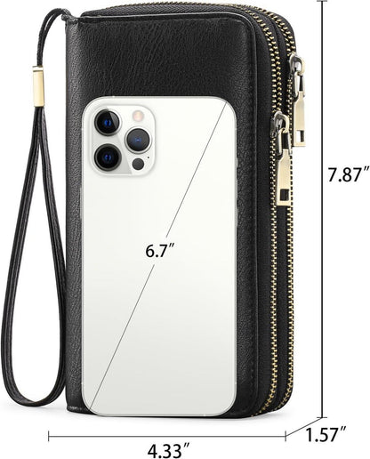 GAEKEAO Damen Geldbörse Veganes Leder Doppel Reißverschluss RFID Wallet