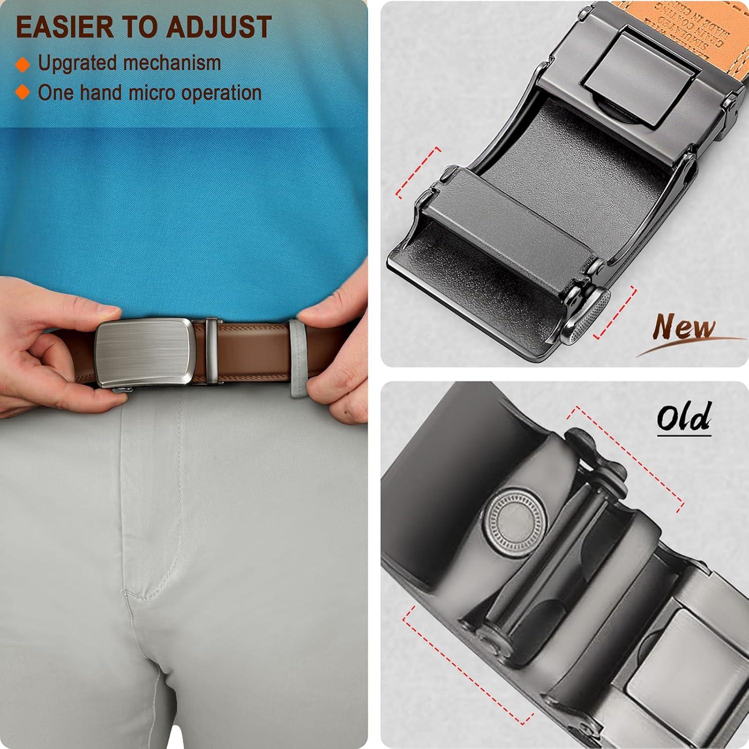 Herren Gürtel Set 2er Ratsche Automatik Ledergürtel Verstellbar 35mm Mit Geschenkbox