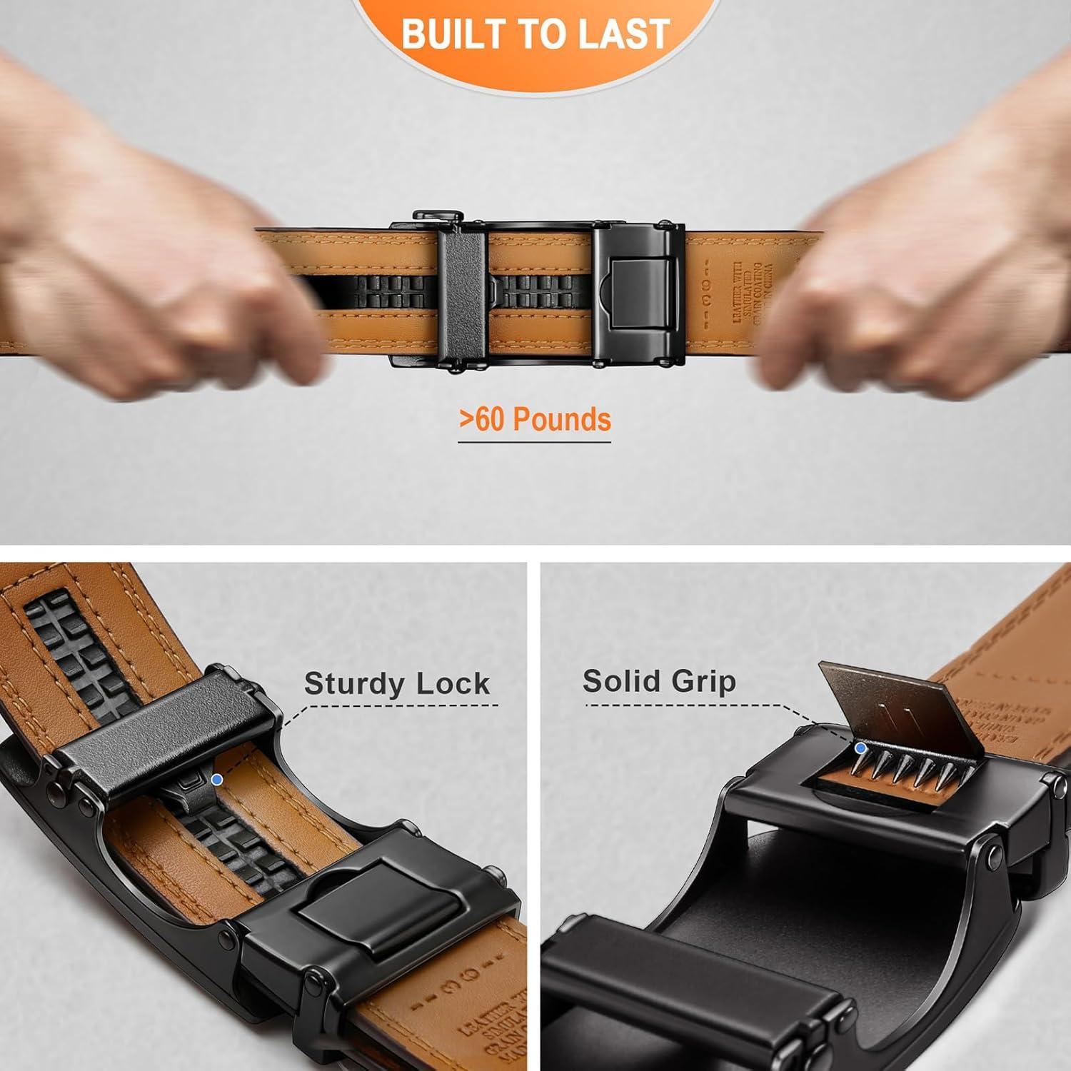 2er Set Herren Gürtel Ratsche Automatik Ledergürtel Verstellbar 35mm
