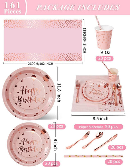 Partygeschirr Set 161-teilig für Kindergeburtstag Rotgold & Pastell