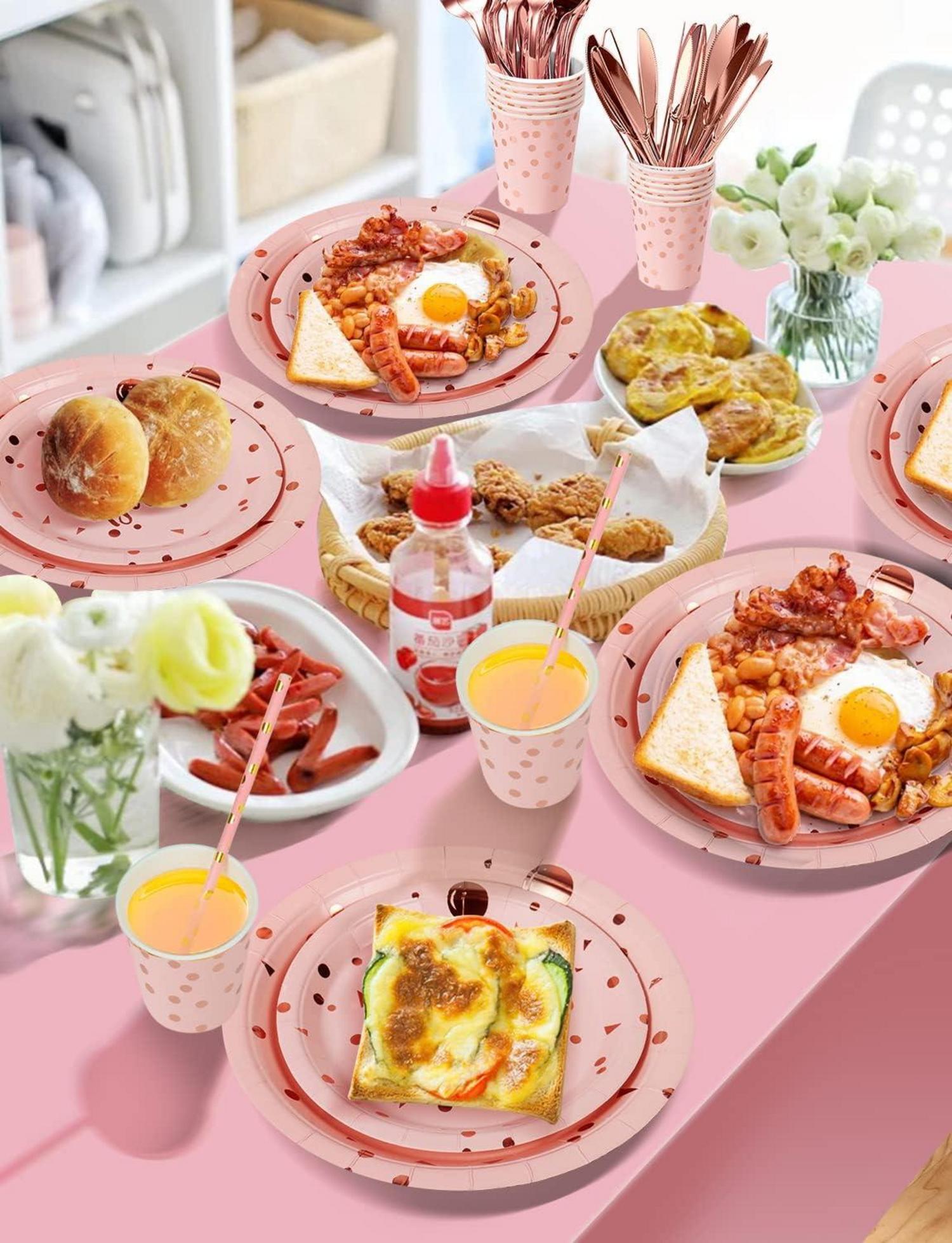 Partygeschirr-Set 161-teilig für Kindergeburtstag Rotgold Damen Rosa
