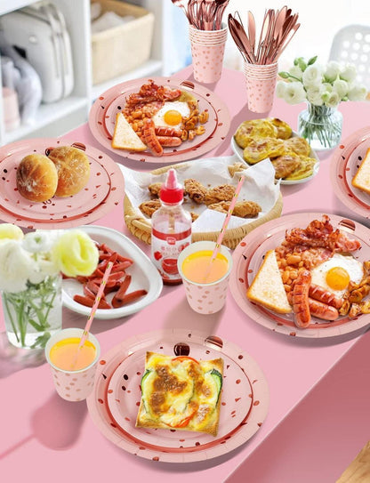 Partygeschirr-Set 161-teilig für Kindergeburtstag Rotgold Damen Rosa