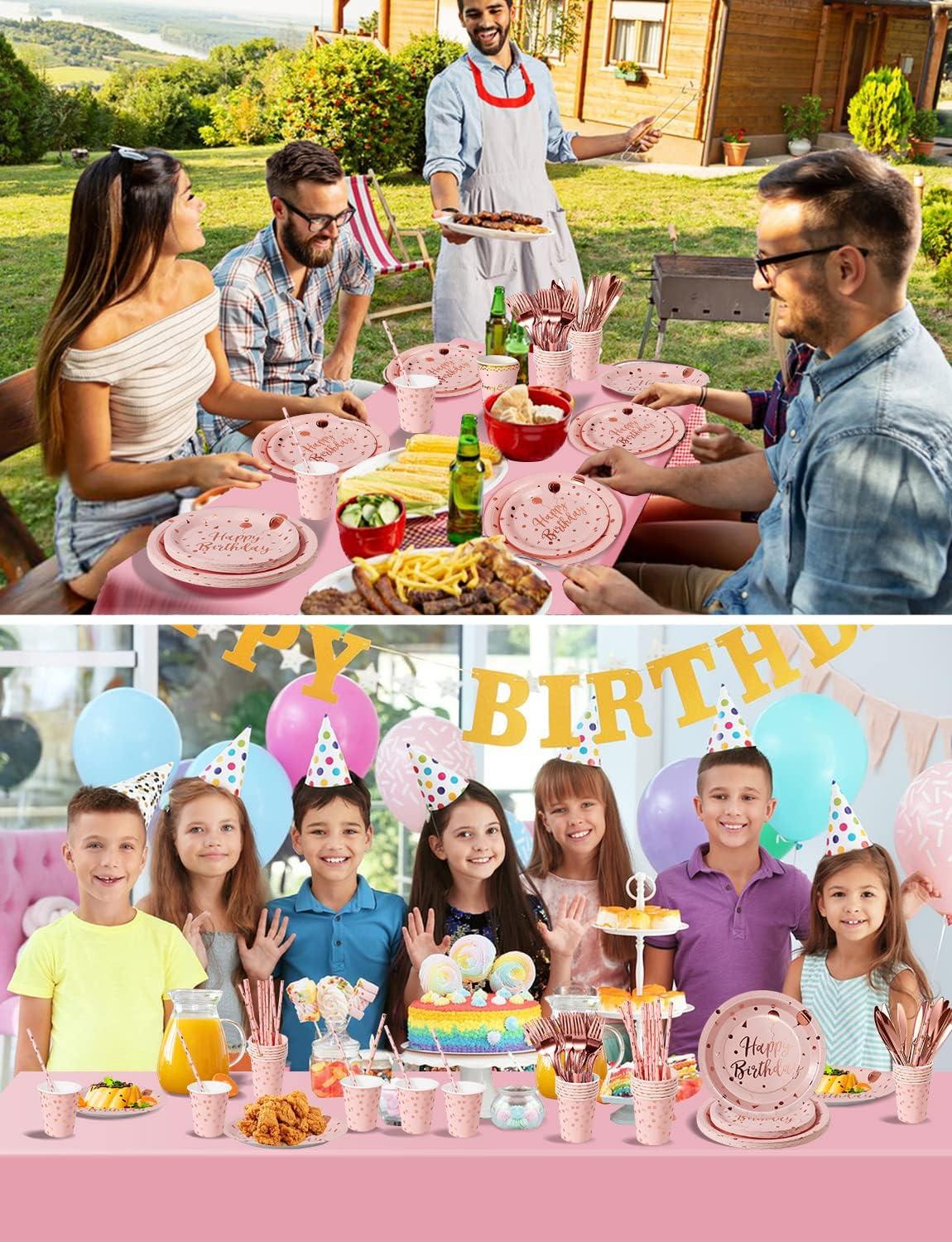 Nkaiso Partygeschirr Set für Kindergeburtstag in Rotgold - 161 Teile