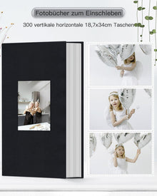 Popotop Fotoalbum 10x15 cm Leinen-Einband Schwarz 300 Fotos