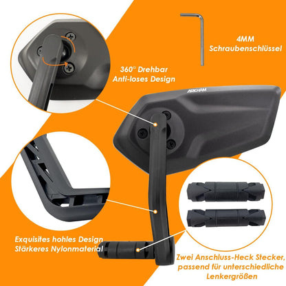 Fahrradspiegel 2er Set HD Auto-Grad Glas 360° Drehbarer Rückspiegel