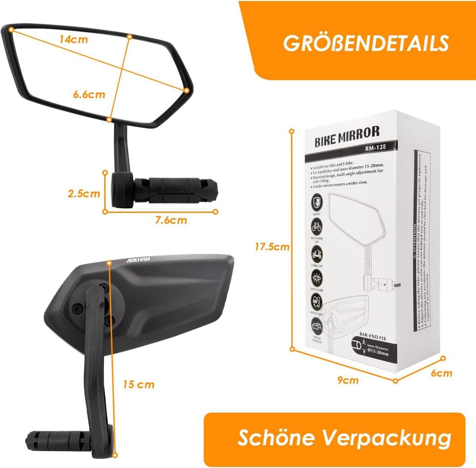 Fahrradspiegel HD Echtglas Extra Groß 15-20mm E-Bike Links Lenker_BITS