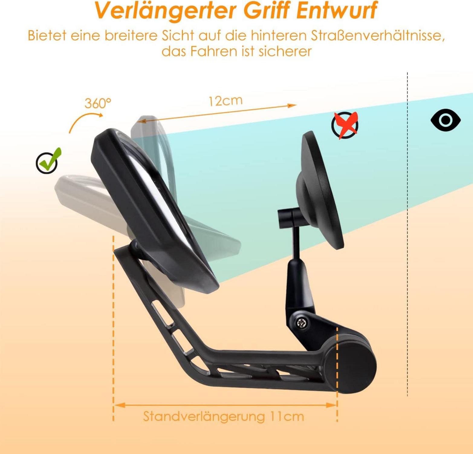 Arkham Fahrradspiegel HD Glas Rückspiegel für Lenker 360° drehbar, 15–20 mm, Universal E-Bike (Rechts 1
