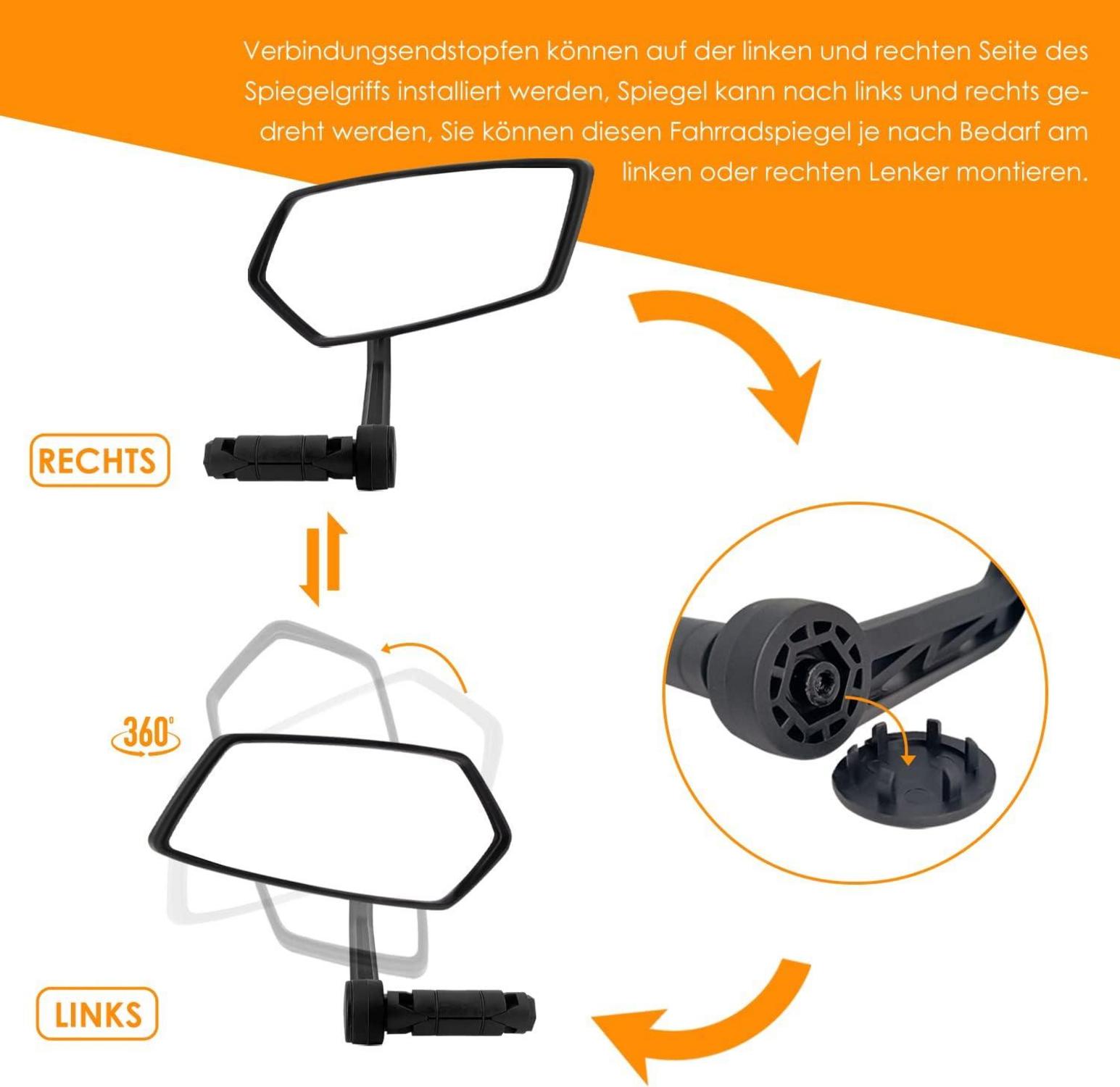 Fahrradspiegel HD Glas Rückspiegel drehbar 360° verstellbar rechter