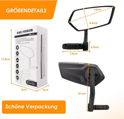 Fahrradspiegel HD Glas für Lenker 360° drehbar E-Bike 15–20 mm