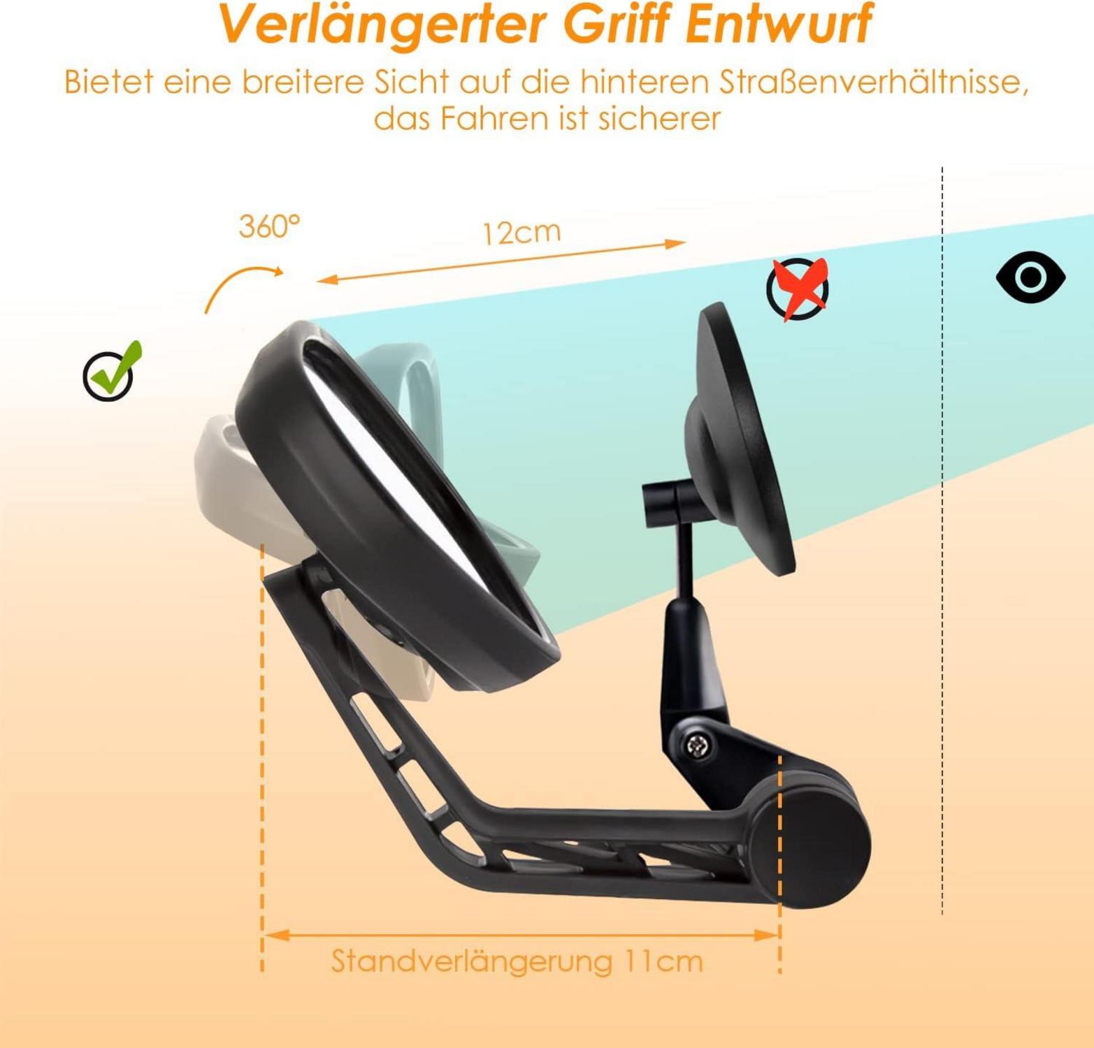 Arkham Fahrradspiegel 2 Stück HD Auto-Grad Glas Lenker Oval Rückspiegel E-Bike