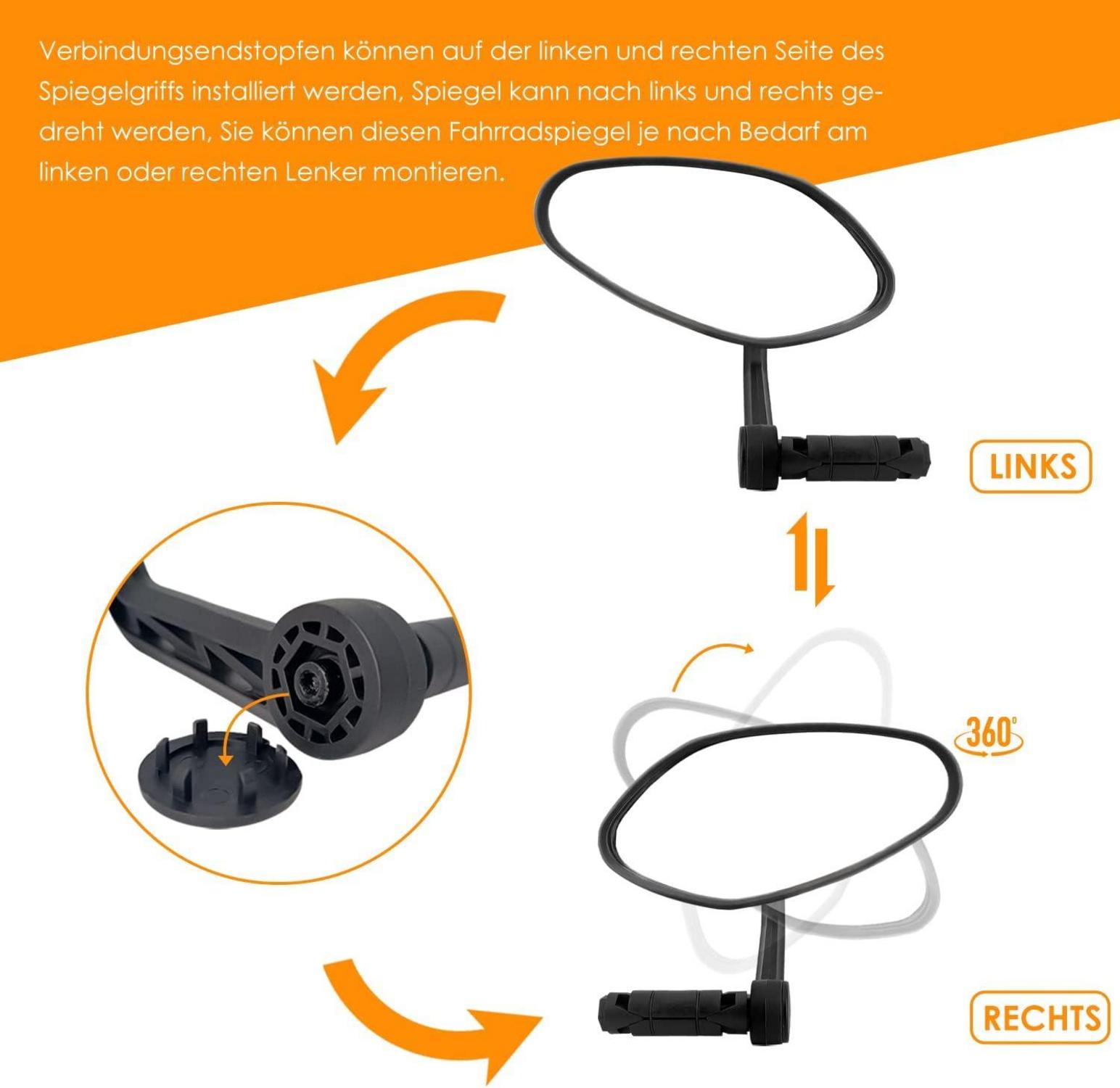 Fahrradspiegel HD Auto-Grad Glas Oval Rückspiegel Multi-Winkel