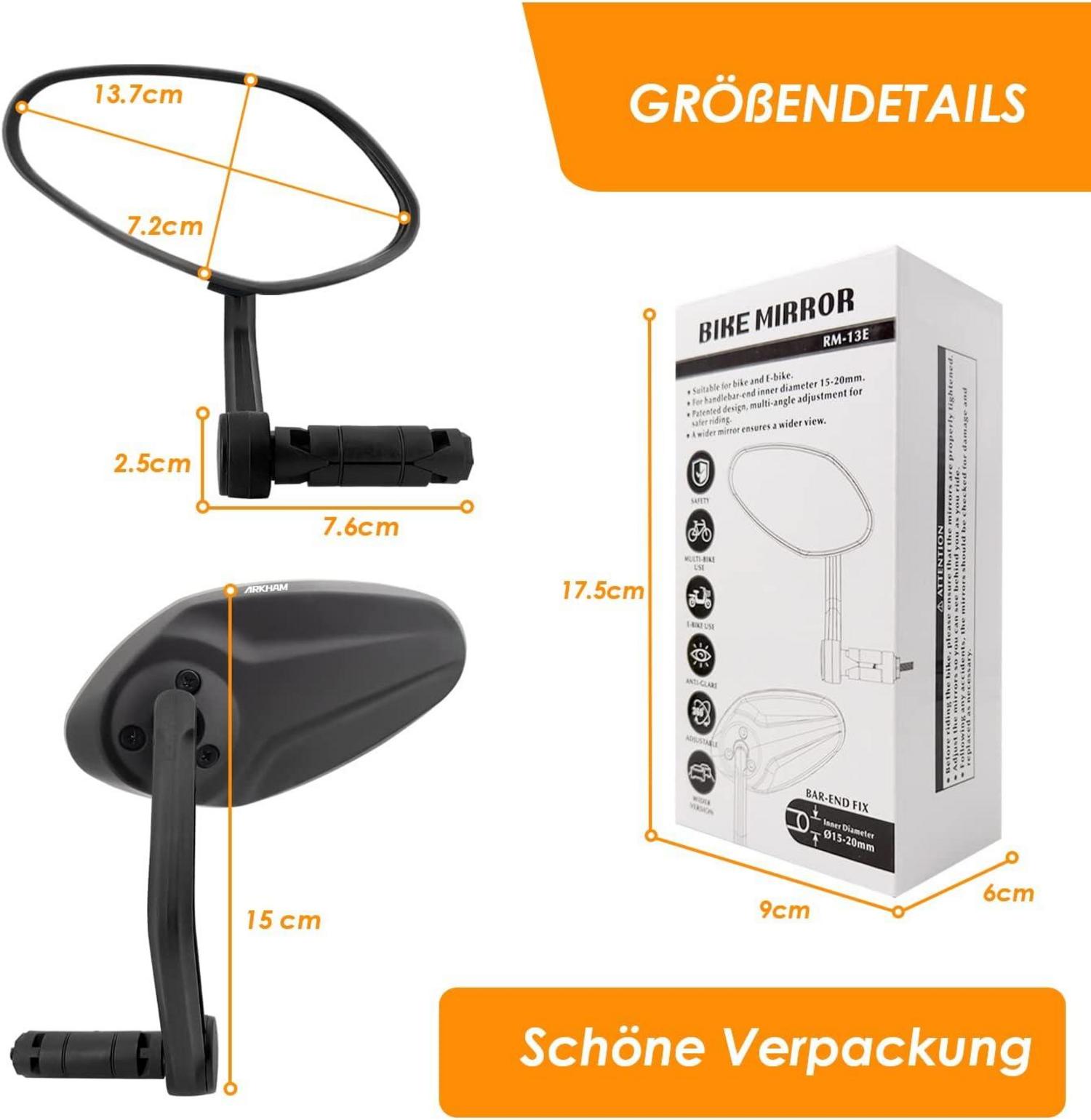 Arkham Fahrradspiegel 2 Stück Universal E-Bike Oval HD Auto-Grad Glas