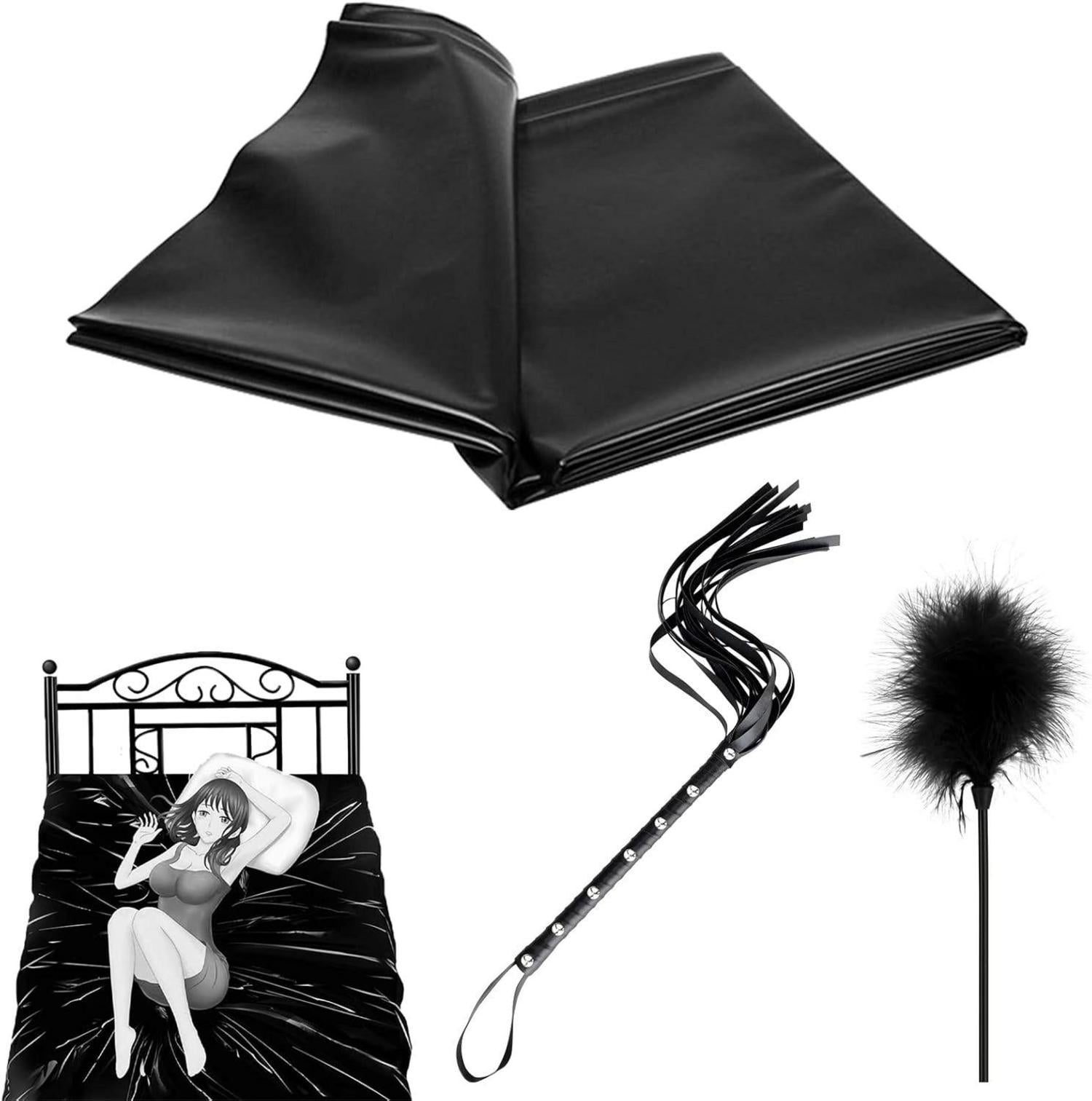 Latex Bettlaken BDSM Set Peitsche Federkitzler Sexspielzeug