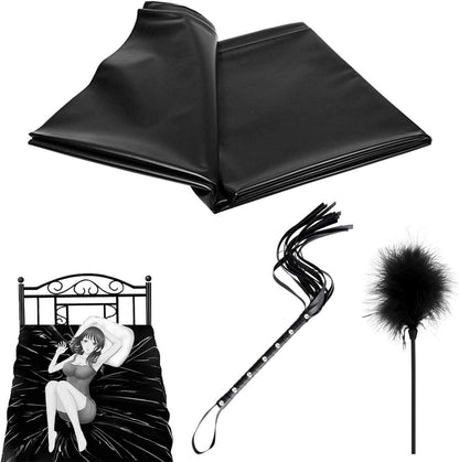 Latex Bettlaken BDSM Set Peitsche Federkitzler Sexspielzeug