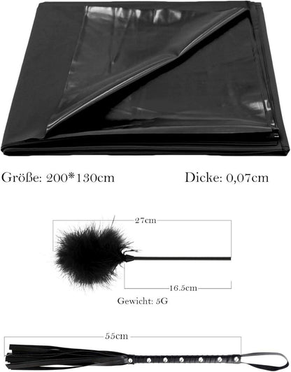 Latex Bettlaken BDSM Set Peitsche Federkitzler Sexspielzeug