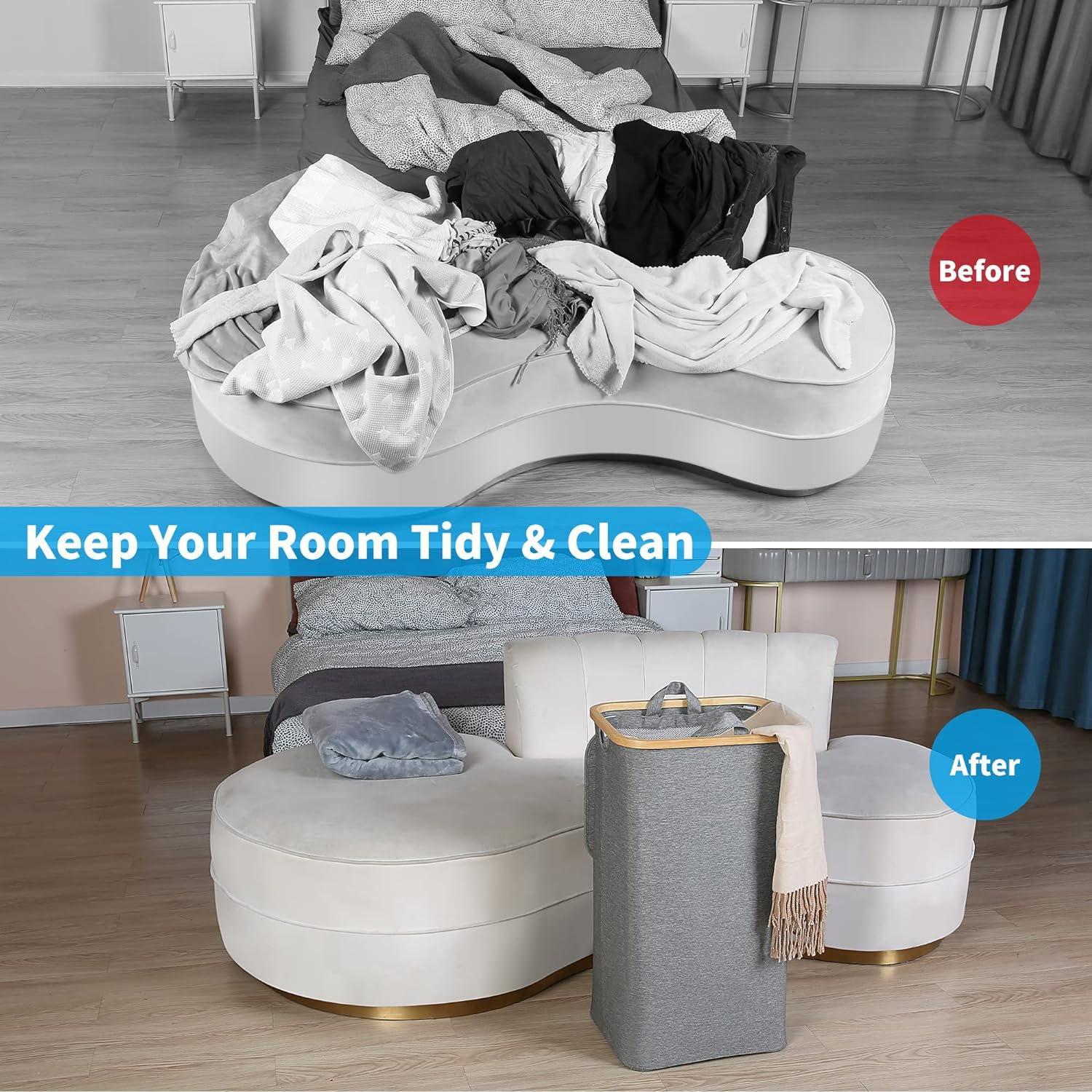 Wäschekorb mit Deckel und Bambus Henkel, faltbar, 120 Liter