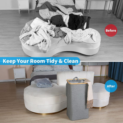 Wäschekorb mit Deckel und Bambus Henkel, faltbar, 120 Liter