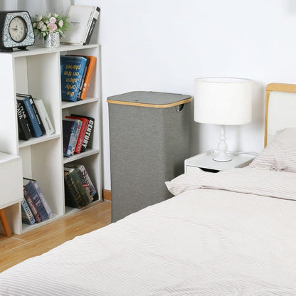 efluky Wäschekorb 120L Bambus Deckel faltbarer Waschekorb Grau