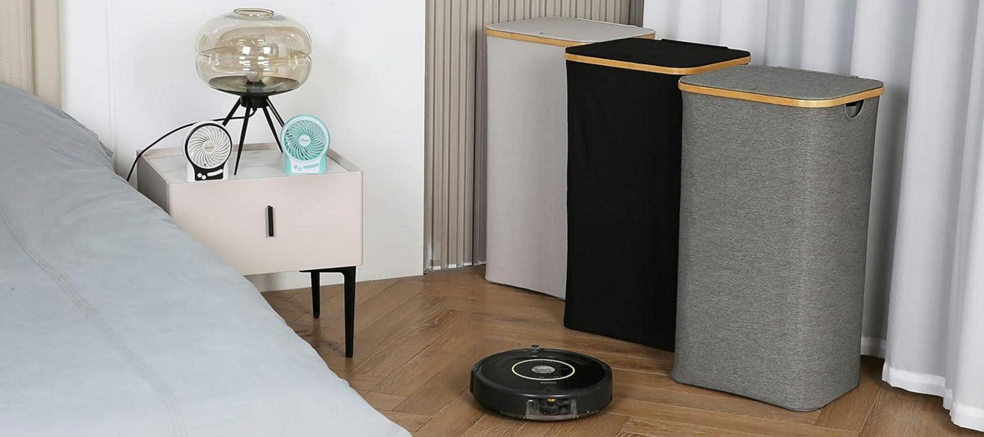 efluky Bambus Wäschekorb mit Deckel 120 Liter faltbarer Waschekorb Grau