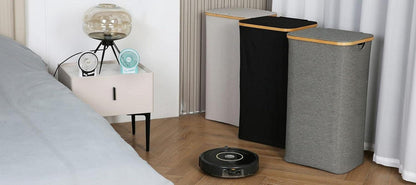 efluky Bambus Wäschekorb mit Deckel 120 Liter faltbarer Waschekorb Grau