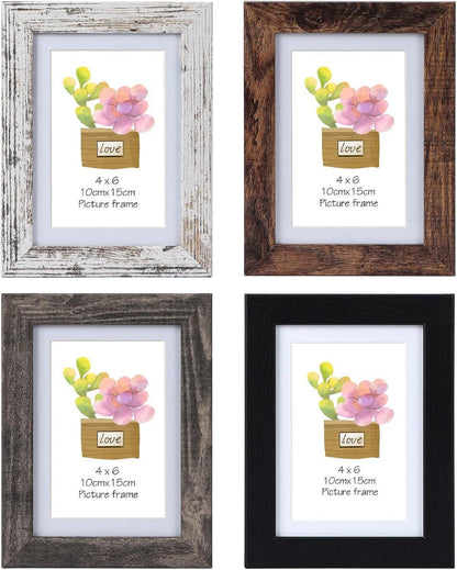 Rustikale Holz Bilderrahmen 10x15 cm 4er-Set mit Passepartout 10x15cm