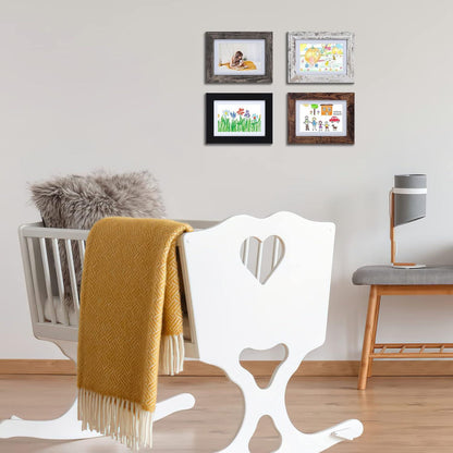 4er-Set Bilderrahmen 10x15cm mit oder 13x18cm ohne Passepartout, Rustikale Holz Fotorahmen 15x10cm, Wand- oder Tischausstellung, 4 Farben