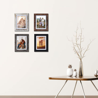 4er-Set Holz Bilderrahmen 13x18 cm mit Passepartout 15x20 cm - Multi Farben