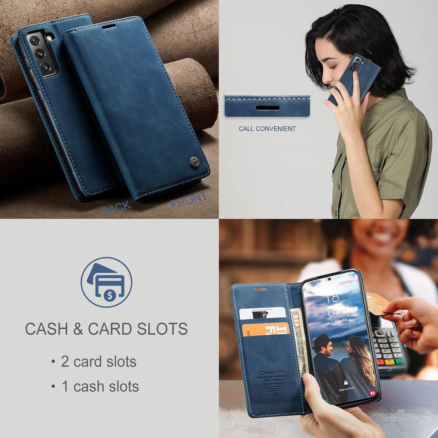 Handyhülle Samsung Galaxy S21 FE 5G Leder Klapphülle Magnet Stand Blau
