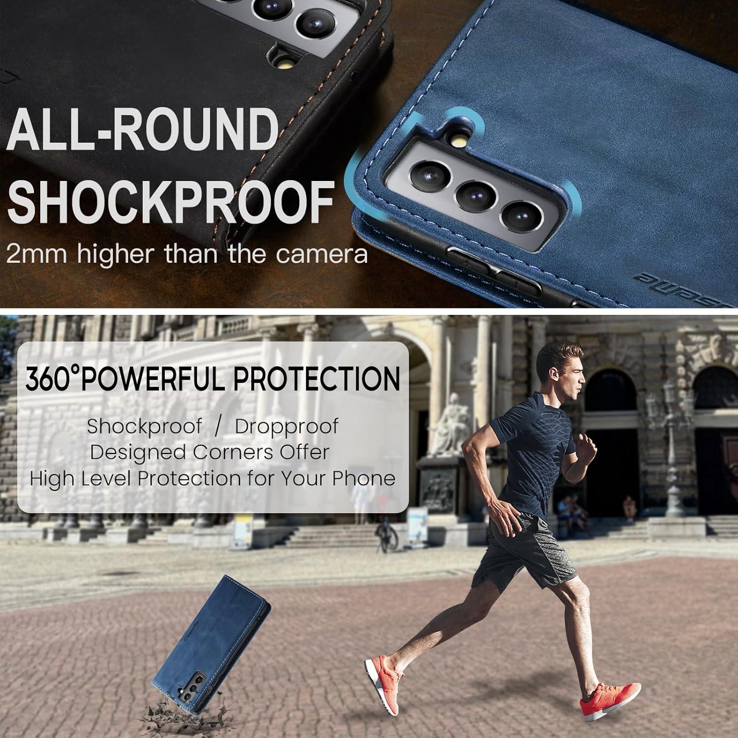 Samsung Galaxy S21 5G Hülle Leder Flip Case Blau Magnet Standfunktion