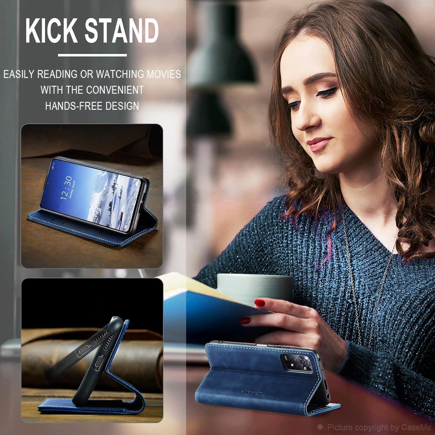 CaseMe Xiaomi Redmi Note 11 Pro 5G/4G Premium Leder Klapphülle Blau