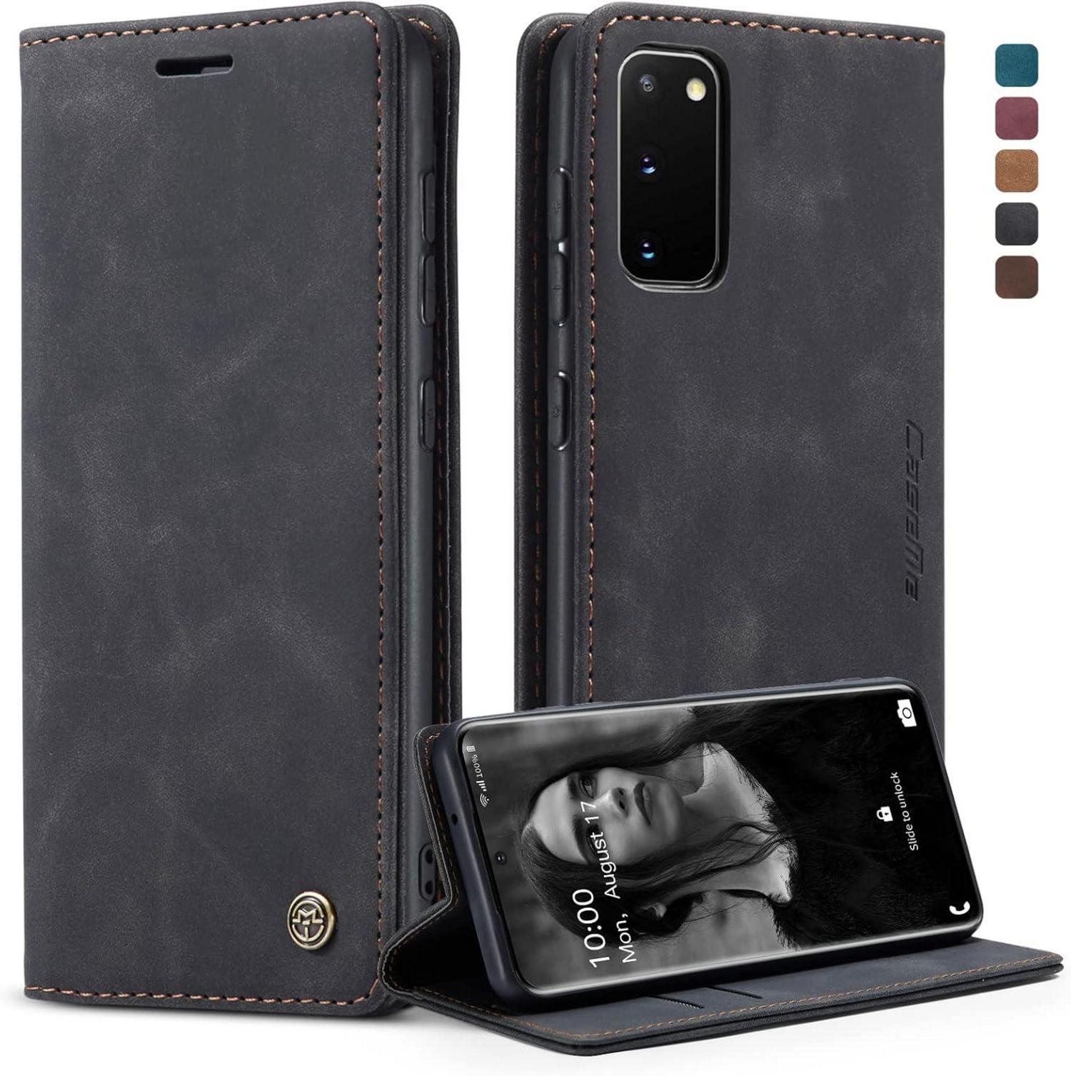 Samsung Galaxy S20 Hülle Leder Flip Case Schwarz Magnet Standfunktion