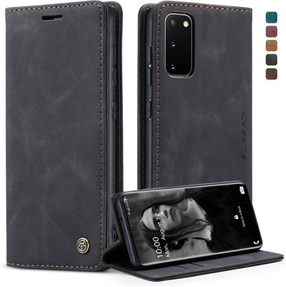 Samsung Galaxy S20 Hülle Leder Flip Case Schwarz Magnet Standfunktion