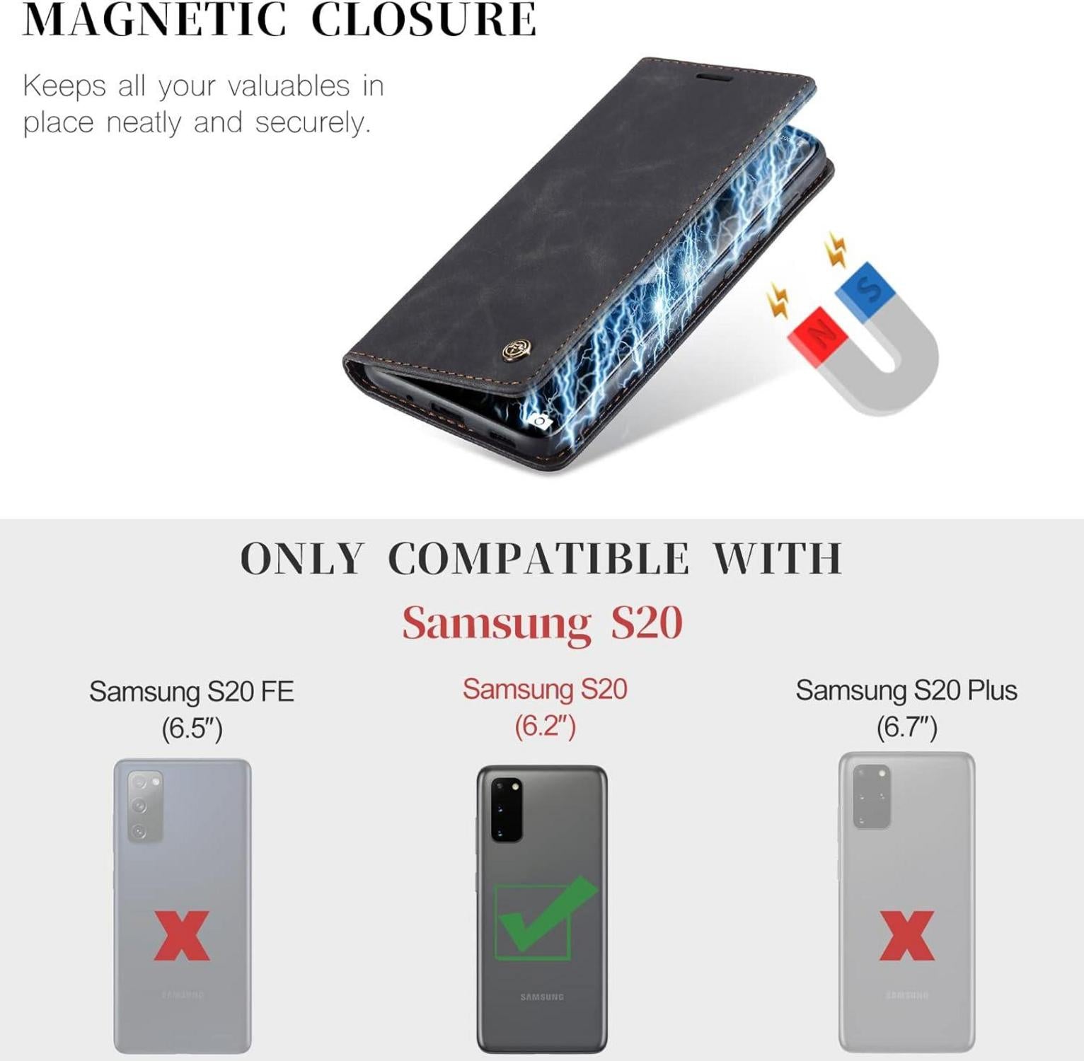 Samsung Galaxy S20 Handyhülle Leder Flip Case Schwarz Magnet