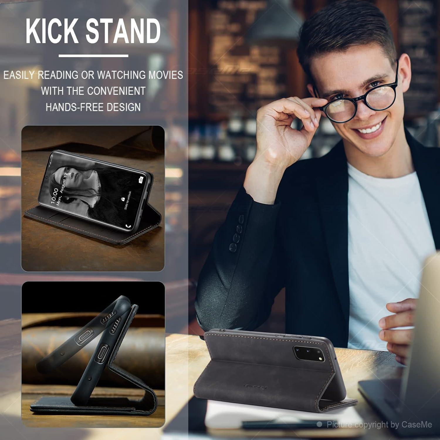 Samsung Galaxy S20 CaseMe Premium Leder Hülle Schwarz Magnet Standfunktion