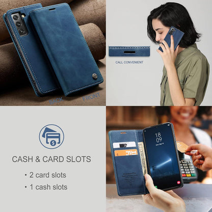 Handyhülle Samsung Galaxy S22 5G Leder Flip Case Blau Magnet