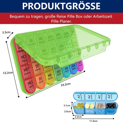 Tablettenbox 7 Tage für Kinder Ältere mit 3 Fächern, Grün