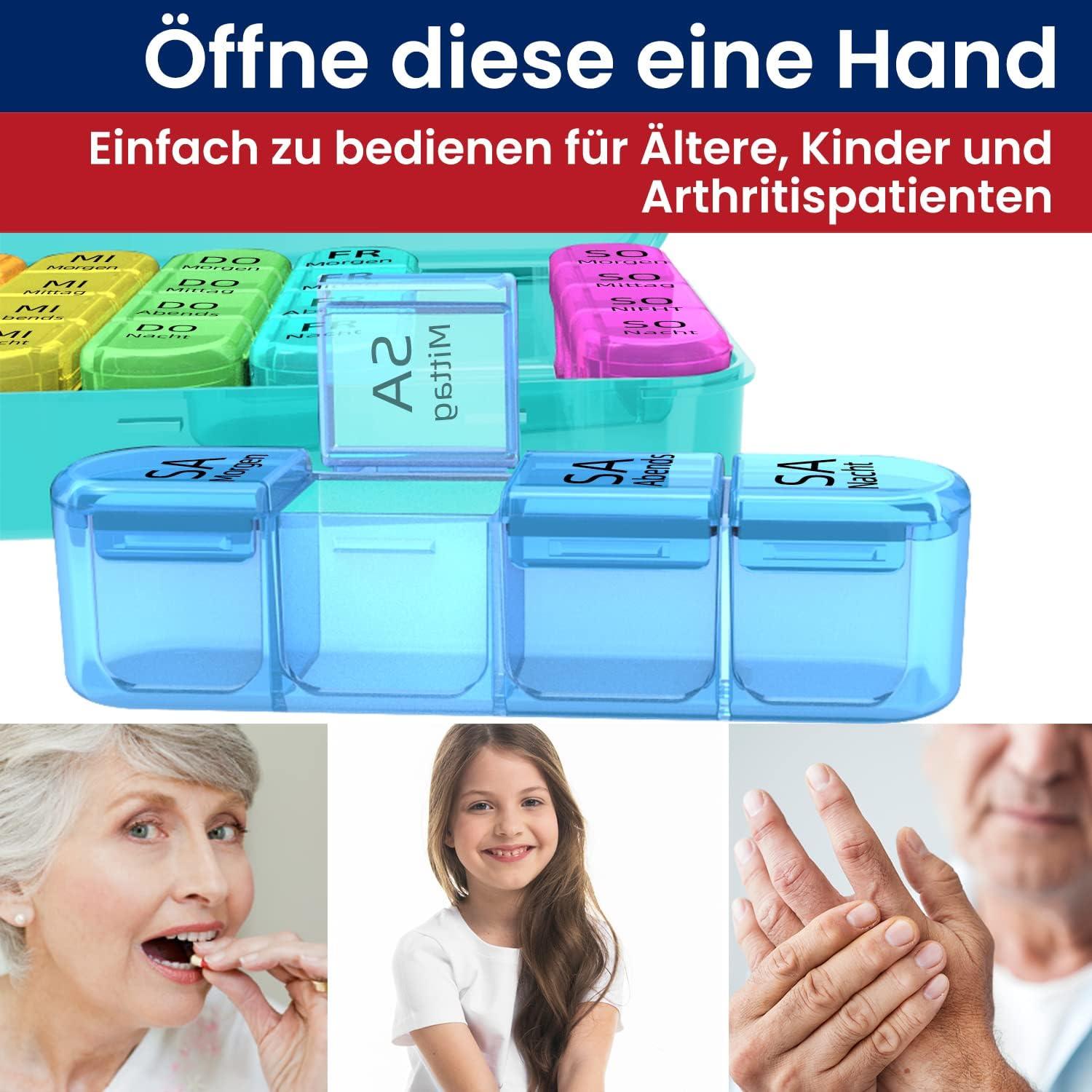Pillendose 7 Tage Kinder Ältere Arthritische Hände - Cyan