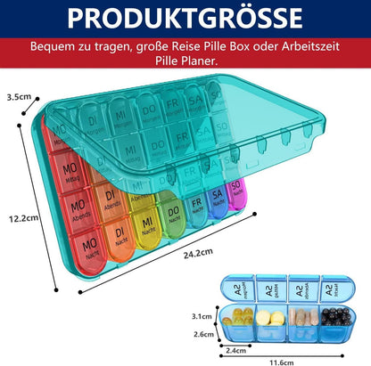 Tablettenbox 7 Tage Klein Pillendose 3 Fächer Luftdicht Cyan