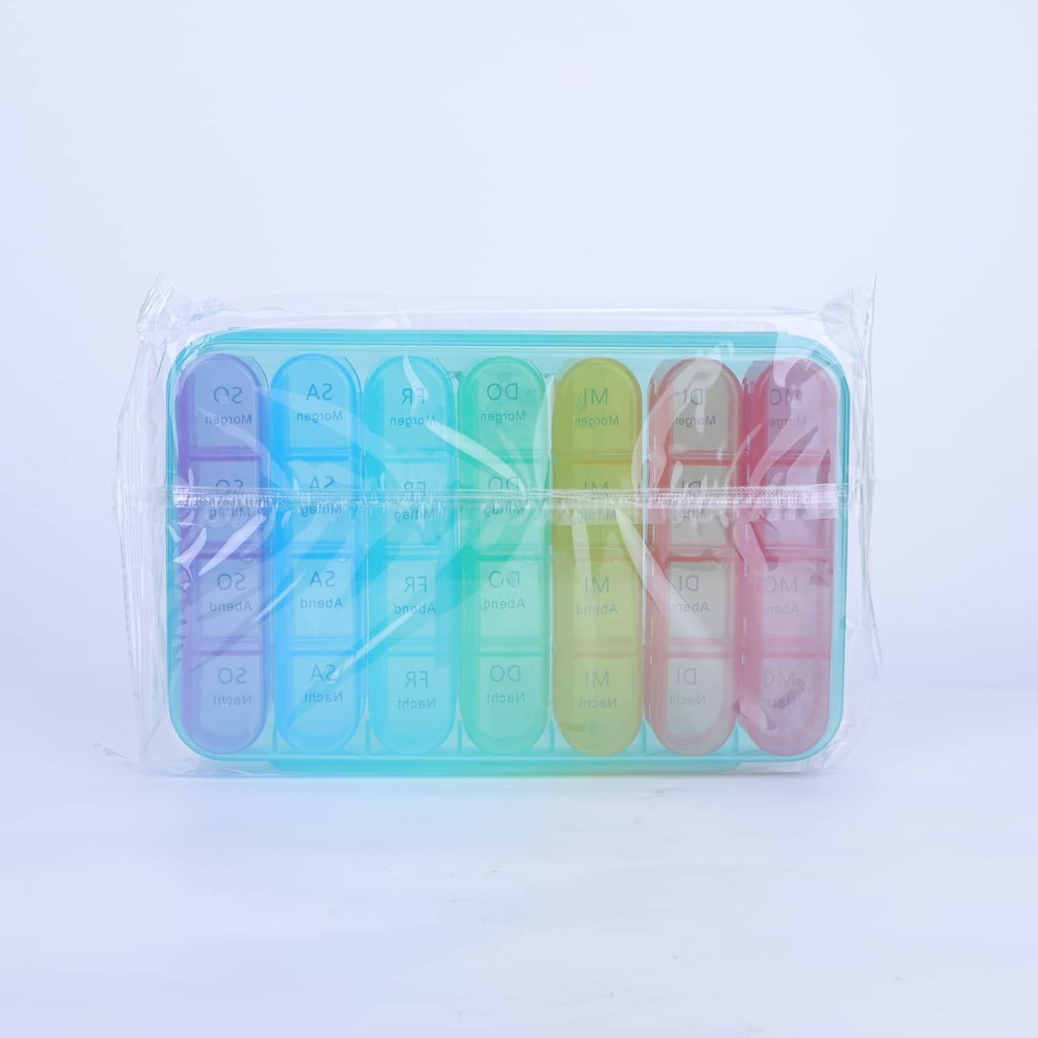 Tablettenbox 7 Tage Fächer Medikamentenbox Kinder Ältere Cyan