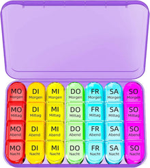 Tablettenbox 7 Tage mit Großen Fächern - Tragbar & Luftdicht - Lila