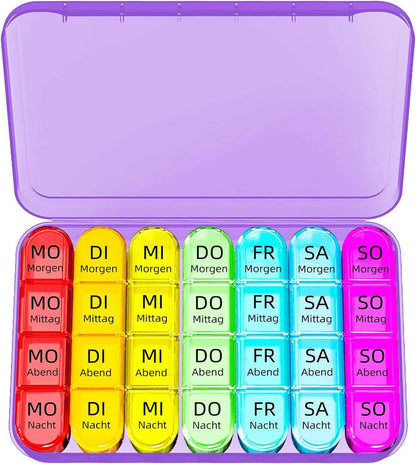 Tablettenbox 7 Tage mit Großen Fächern - Tragbar & Luftdicht - Lila